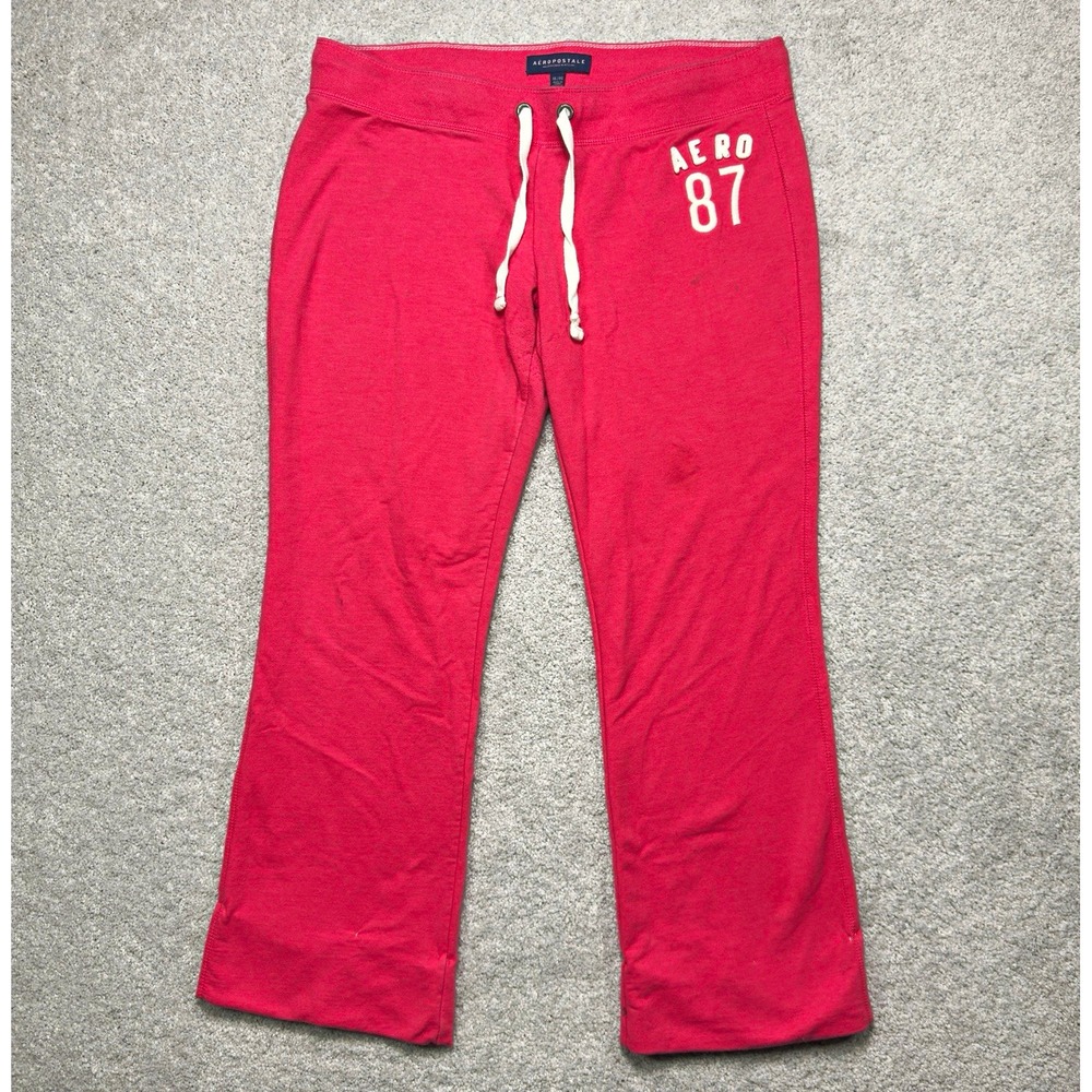 Aeropostale Womens XL Pink Flare Sweatpants Aero 87 Drawstring Y2K Style